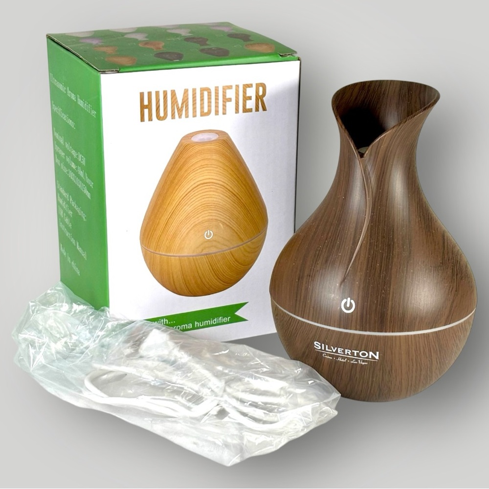 New Dark Wood Grain Aromatherapy Humidifier Diffuser USB Computer Cord Lighted